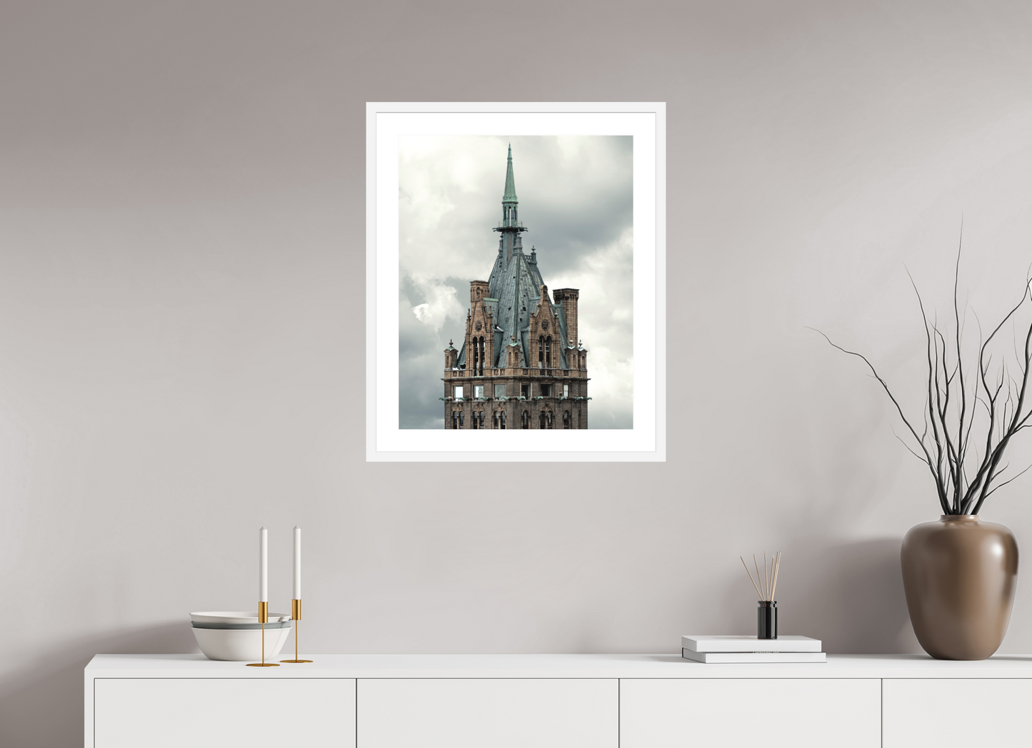 20 x 25″, Solid 0.8" White Wood Frame With 2" Natural White Passe-Partout with Museum Glass The Sherry Netherland Hotel