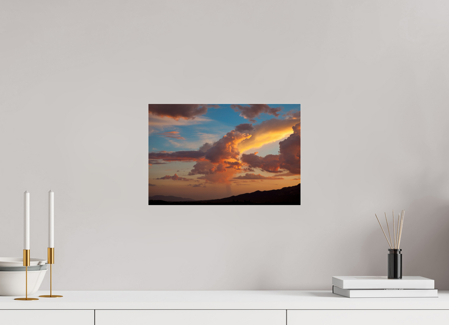 15 x 10″, Frameless Acrylic Glass Sunset Clouds and Mountains