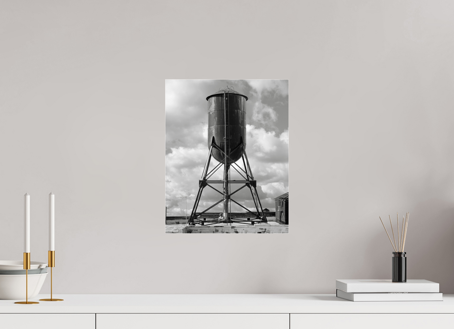 12 x 15″, Frameless Acrylic Glass Black Water Tower