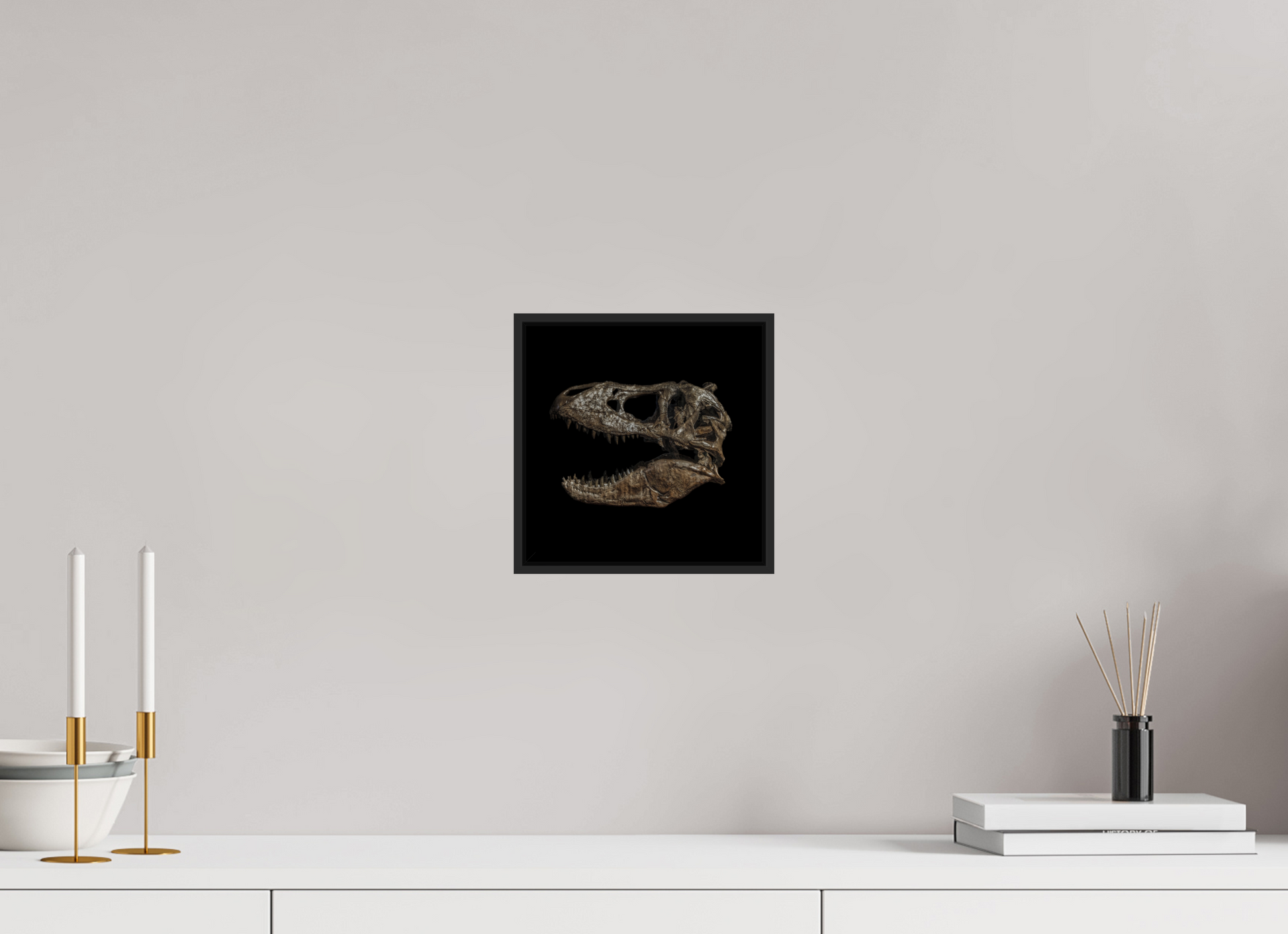 8 x 8″, Black Matte Frame, No Border T-Rex Skull