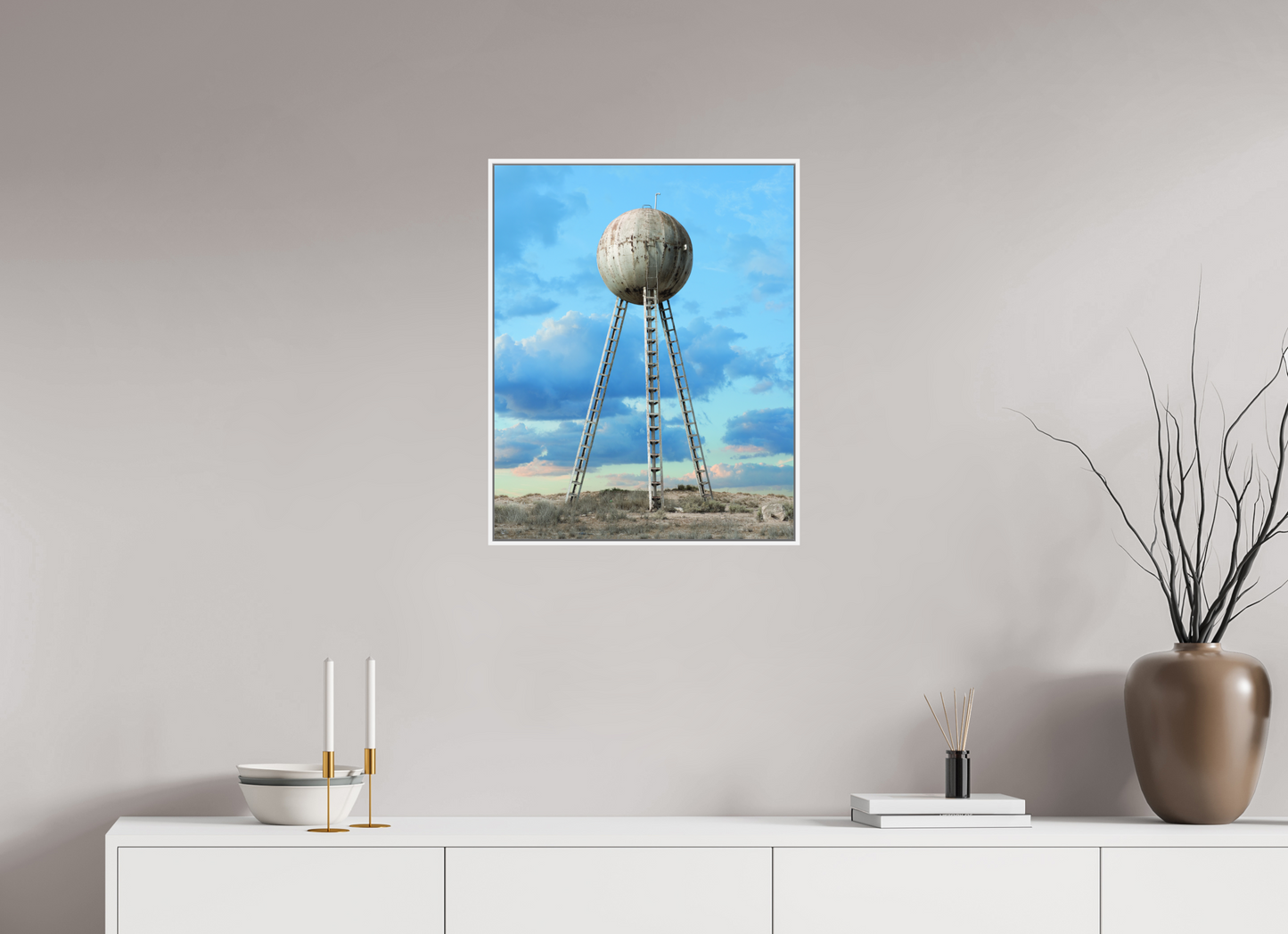 20 x 25″, White Matte Frame, No Border Spherical Water Tower - Mexico