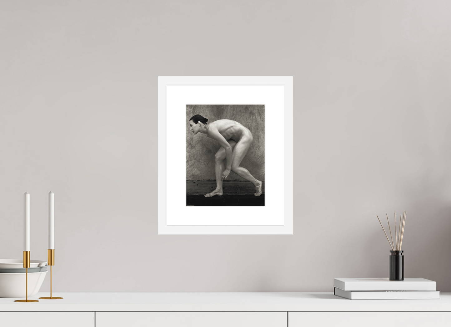 8 x 10.3″, Solid 0.8" White Wood Frame With 2" Natural White Passe-Partout with Museum Glass Nude No. 01E