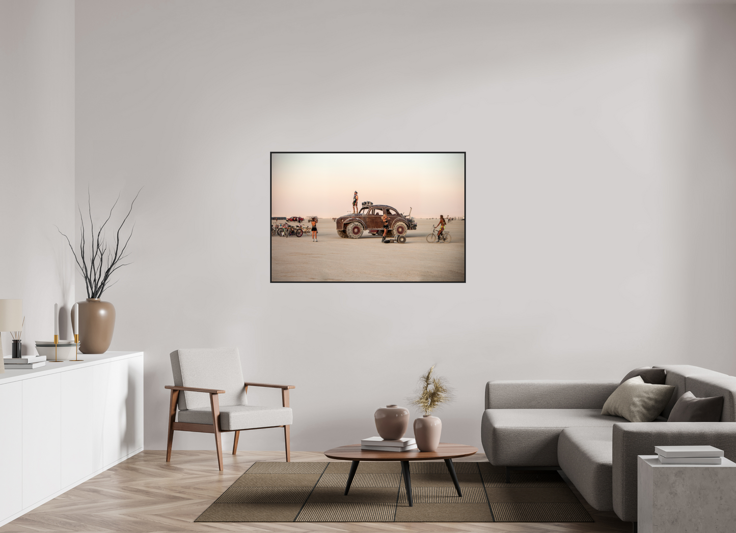 54 x 36″, Black Matte Frame, No Border Burning Man - Art Car Large VW FF