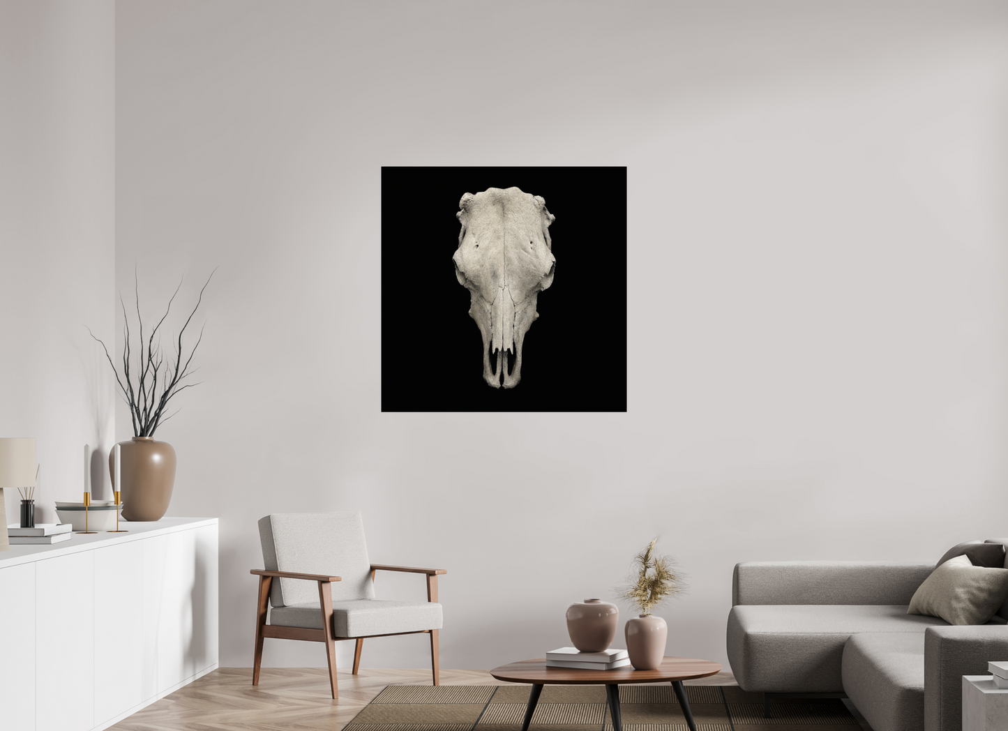 40 x 40″, Frameless Acrylic Glass Cow Skull