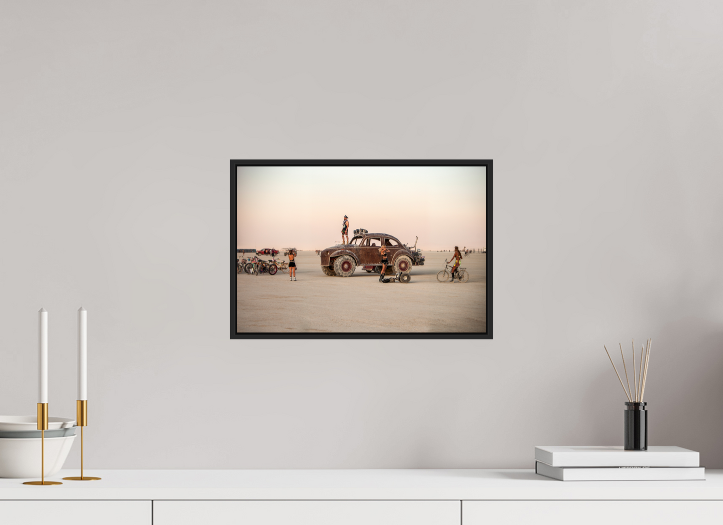 15 x 10″, Black Matte Frame, No Border Burning Man - Art Car Large VW FF