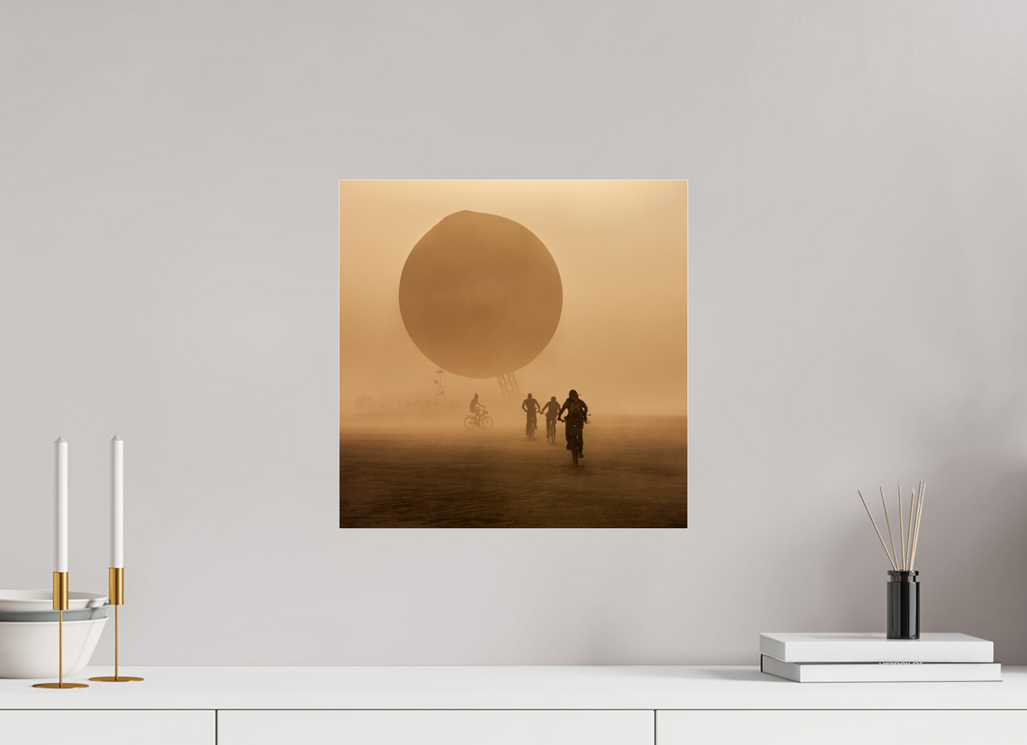 15 x 15″, Frameless Acrylic Glass Burning Man - Weather Balloon and Bikers