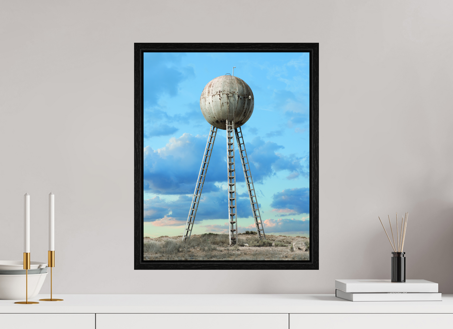 16 x 20″, Floater Frame Spherical Water Tower - Mexico