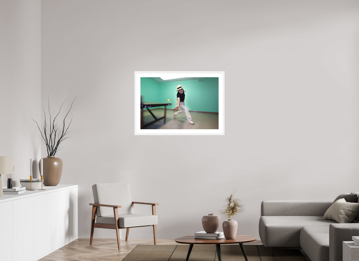 36 x 24″, Solid 0.8" White Wood Frame With 2" Natural White Passe-Partout with Museum Glass Marty (Supreme) Reisman