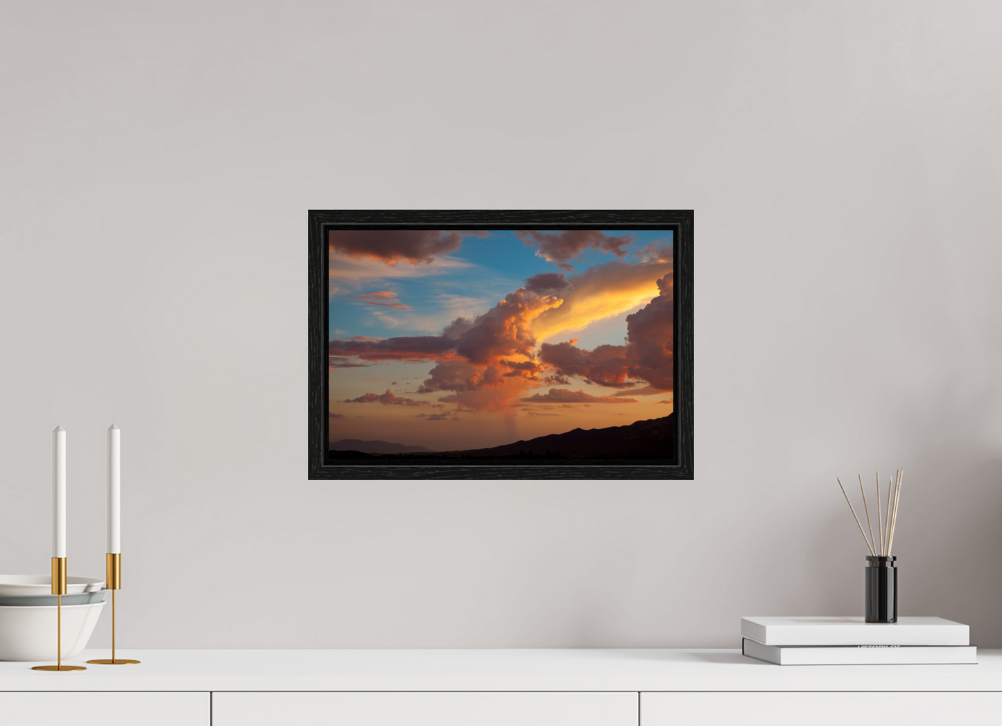 15 x 10″, Floater Frame Sunset Clouds and Mountains
