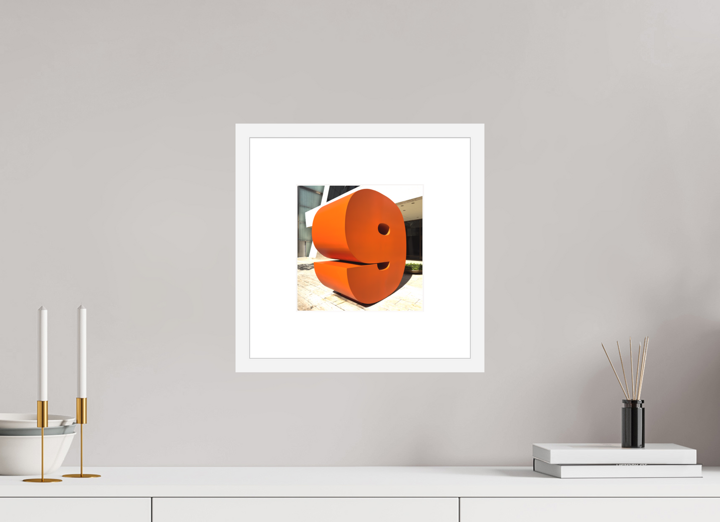 8 x 8″, Solid 0.8" White Wood Frame With 3" Natural White Passe-Partout with Museum Glass Number 9