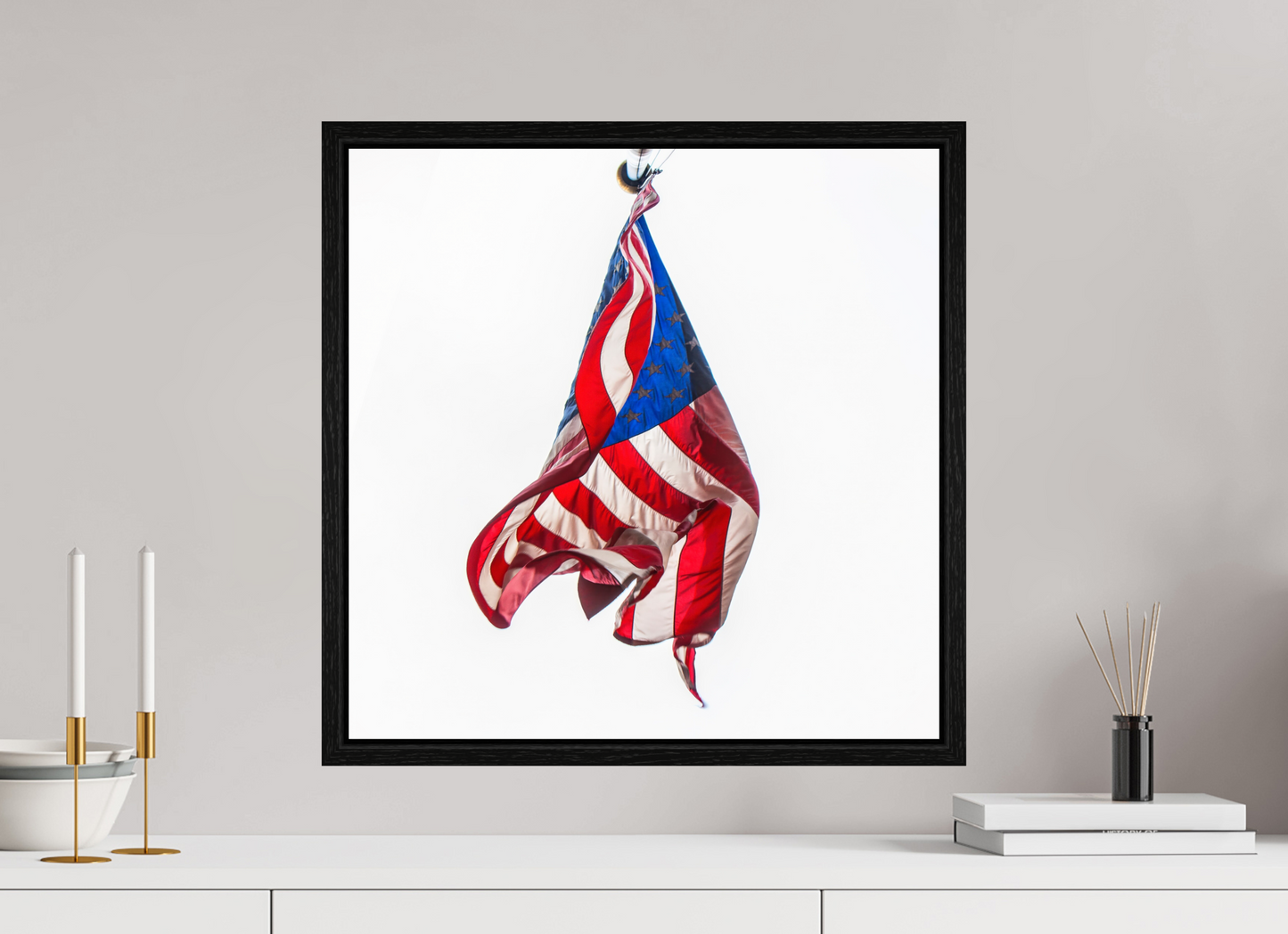 20 x 20″, Floater Frame Crumpled USA Flag