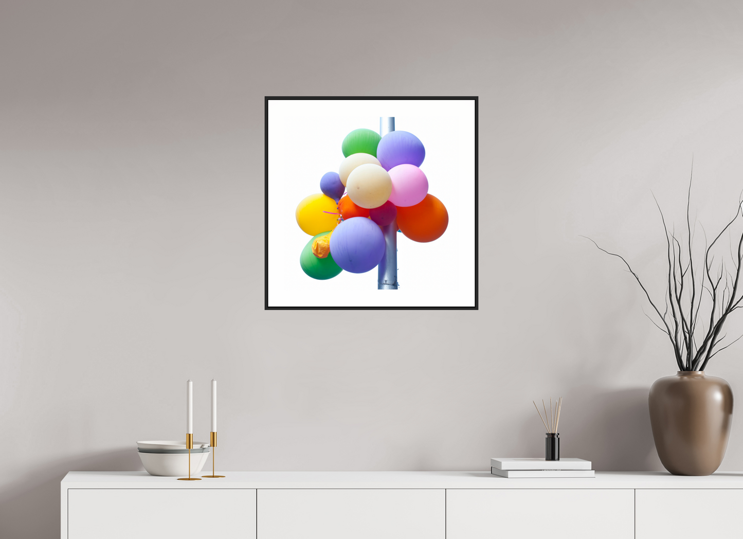 Colorful Ballons Tied to a Lamp Post