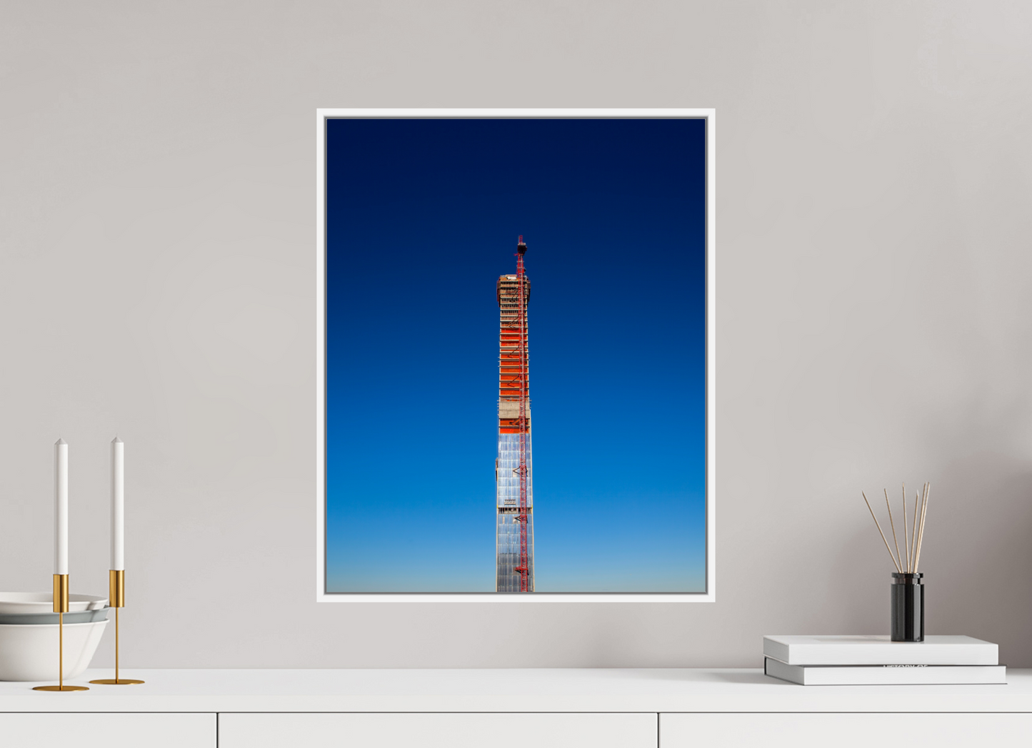 16 x 20″, White Matte Frame, No Border Steinway Tower Under Construction