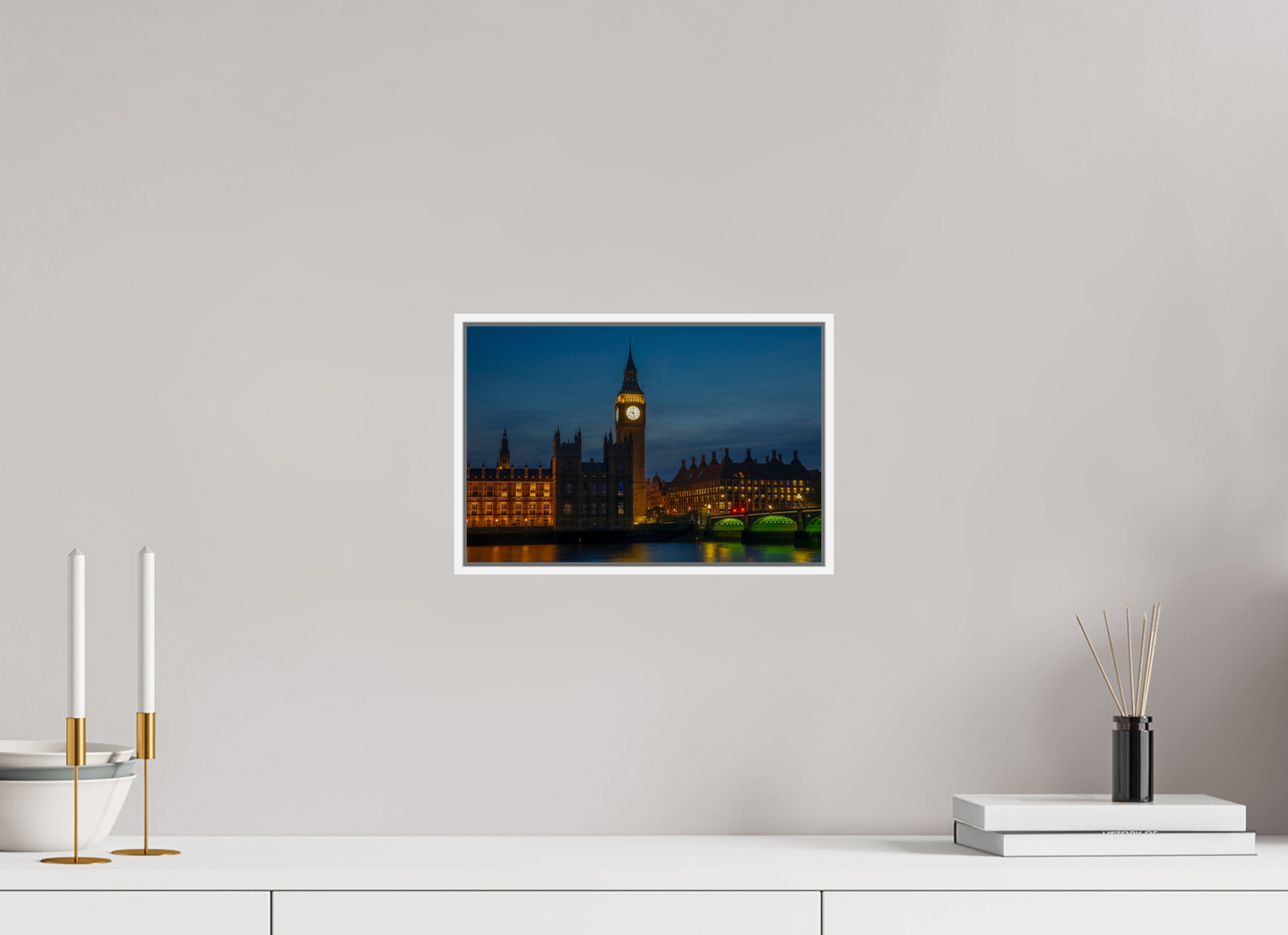 12 x 8″, White Matte Frame, No Border Big Ben