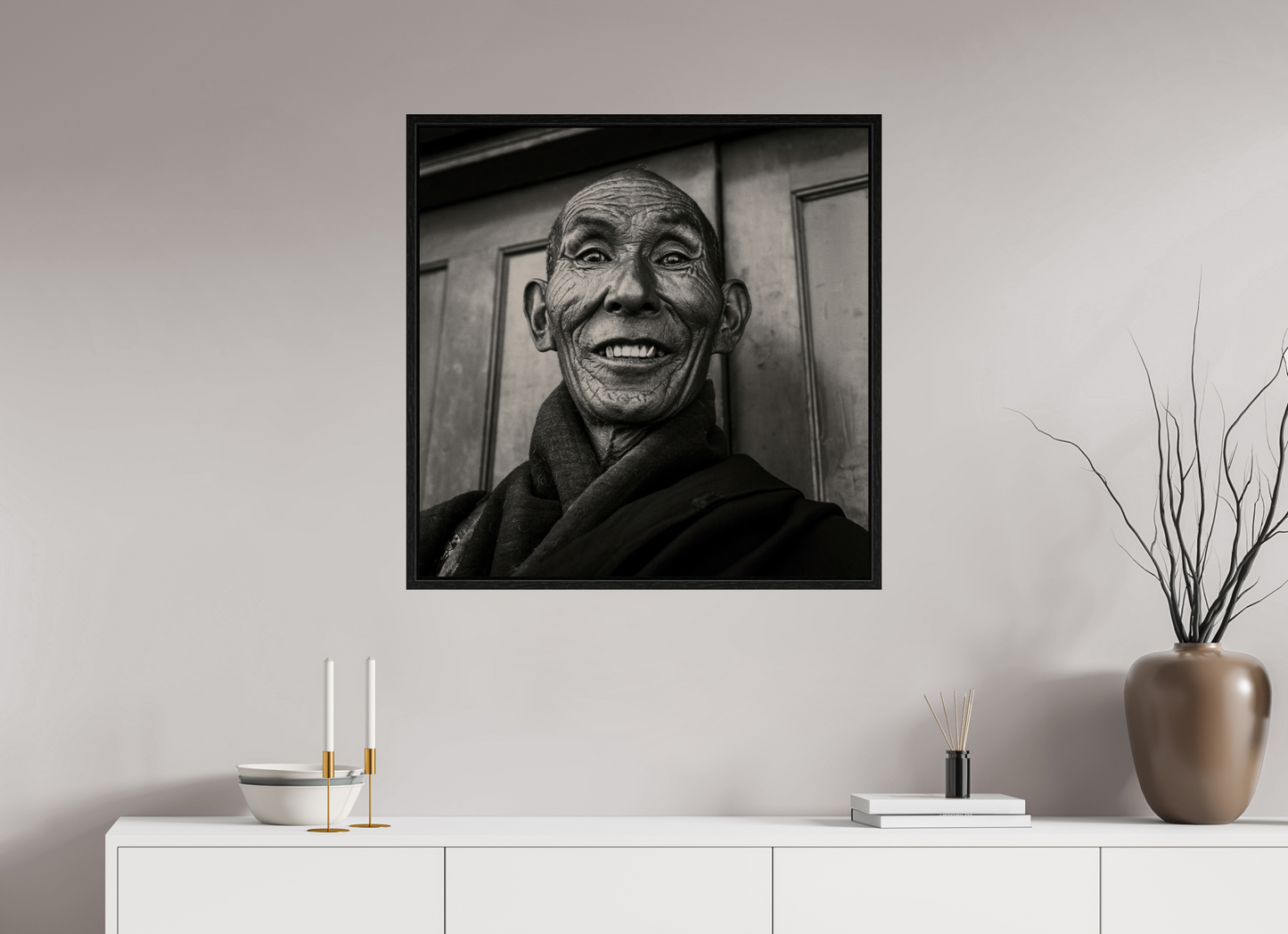 30 x 30″, Floater Frame Reincarnated Tibetan Monk