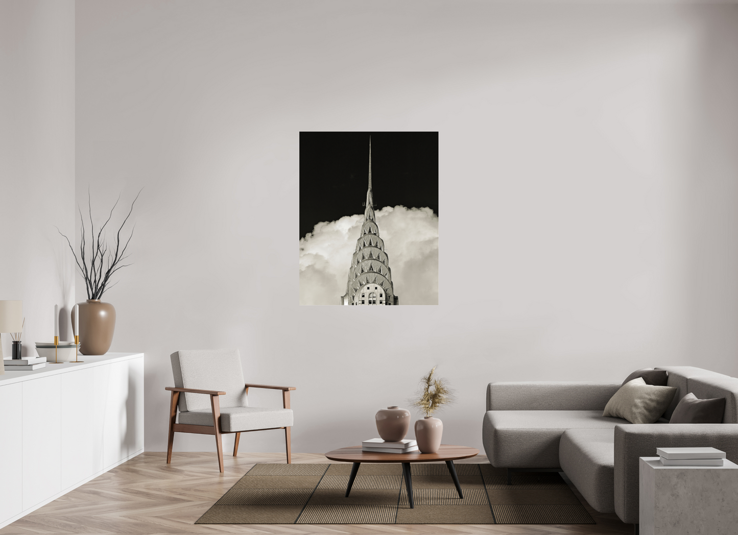 39 x 48.7″, Frameless Acrylic Glass Chrysler Building Against Clouds