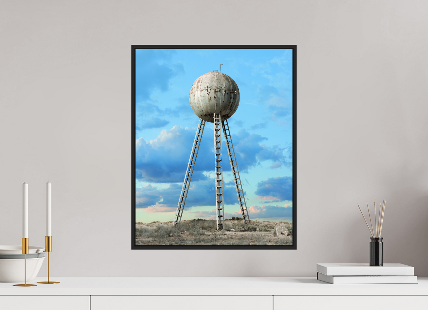 16 x 20″, Black Matte Frame, No Border Spherical Water Tower - Mexico