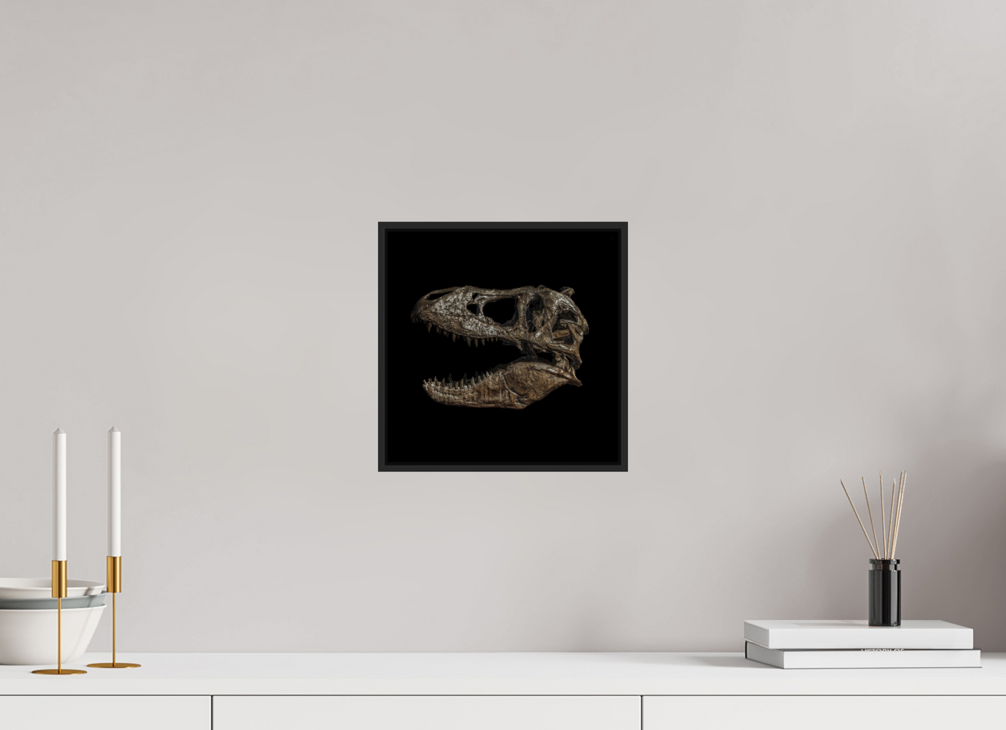 10 x 10″, Black Matte Frame, No Border T-Rex Skull