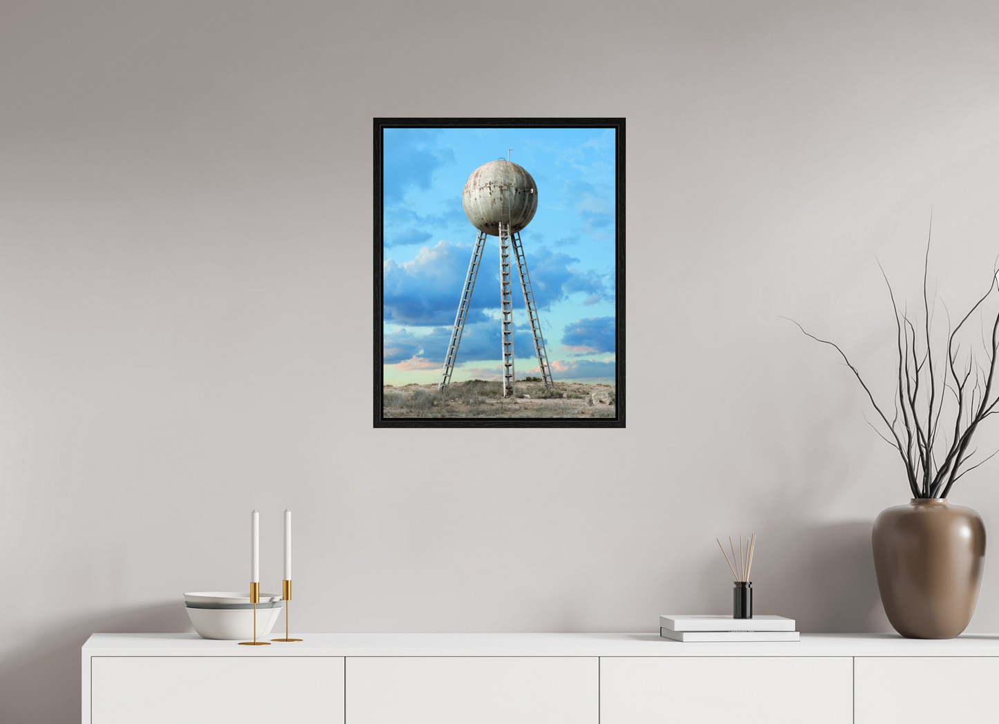 20 x 25″, Floater Frame Spherical Water Tower - Mexico