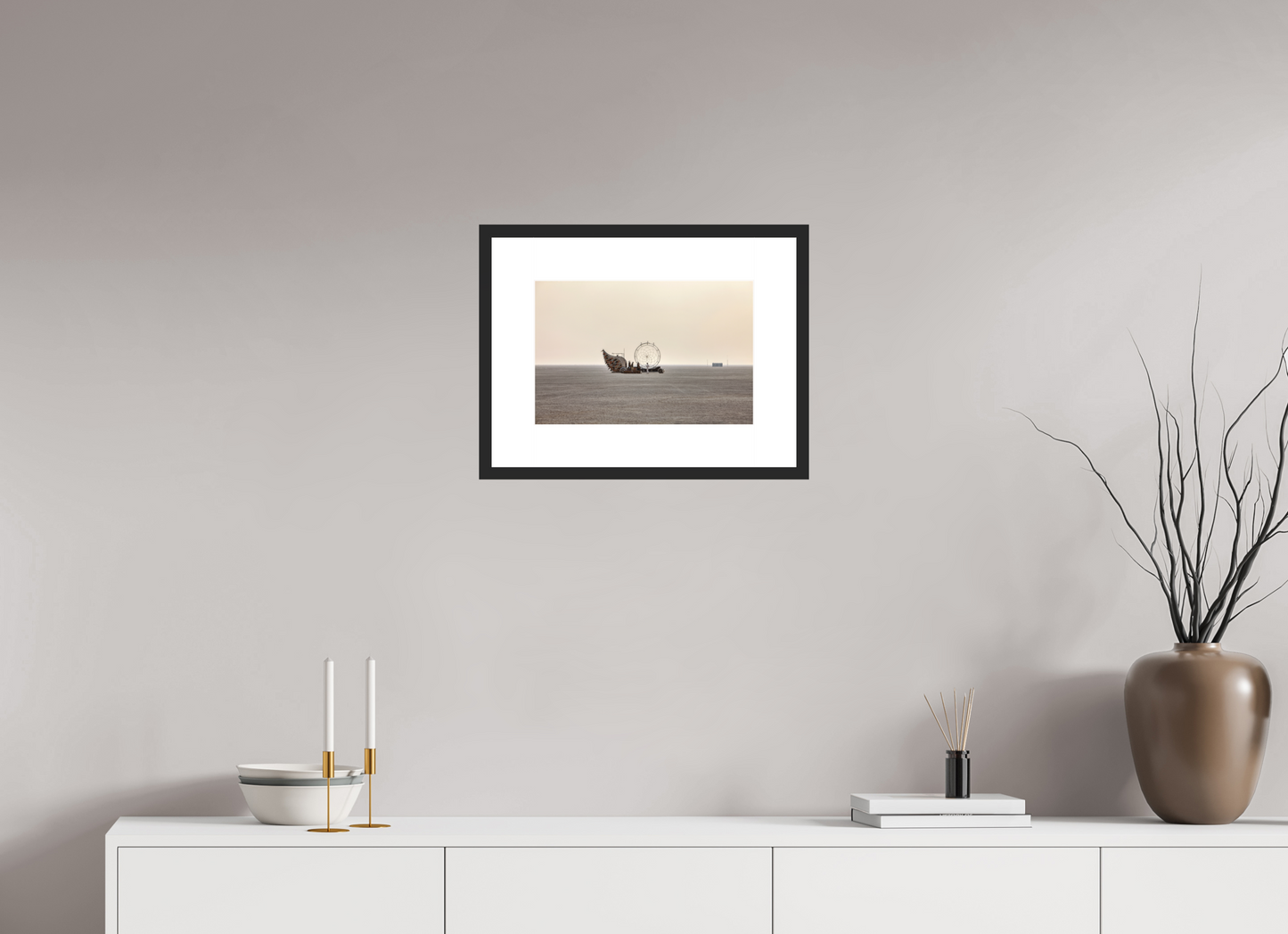 15 x 10″, Solid 0.8" Black Wood Frame With 3" Natural White Passe-Partout with Museum Glass Burning Man