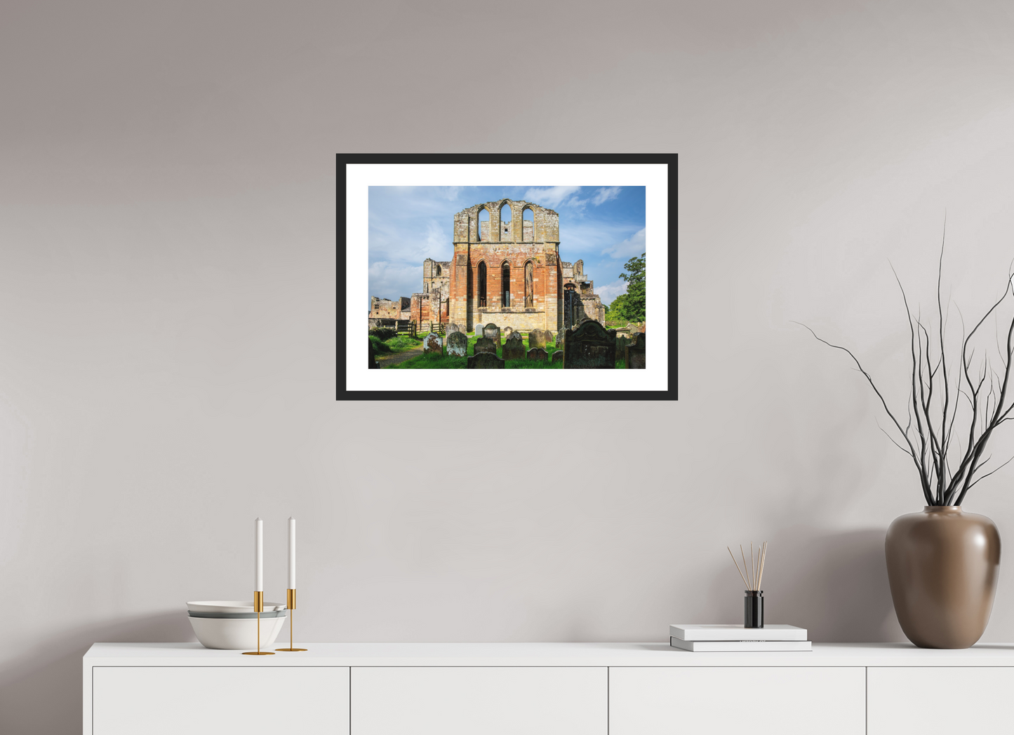 24 x 16″, Solid 0.8" Black Wood Frame With 2" Natural White Passe-Partout with Museum Glass Ruins of Cathedral of Saint Andrew