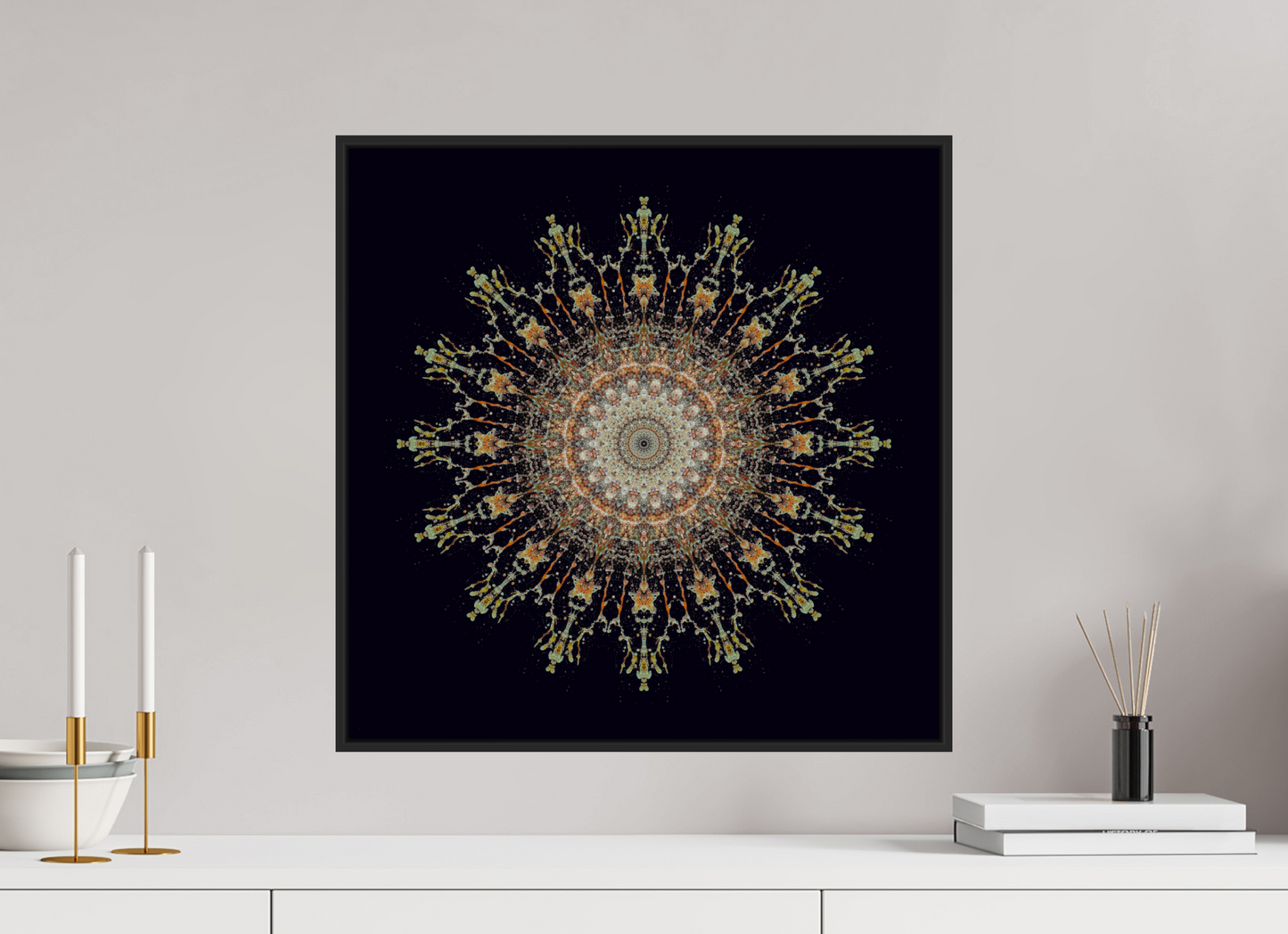 20 x 20″, Black Matte Frame, No Border Water Mandala No. 4092