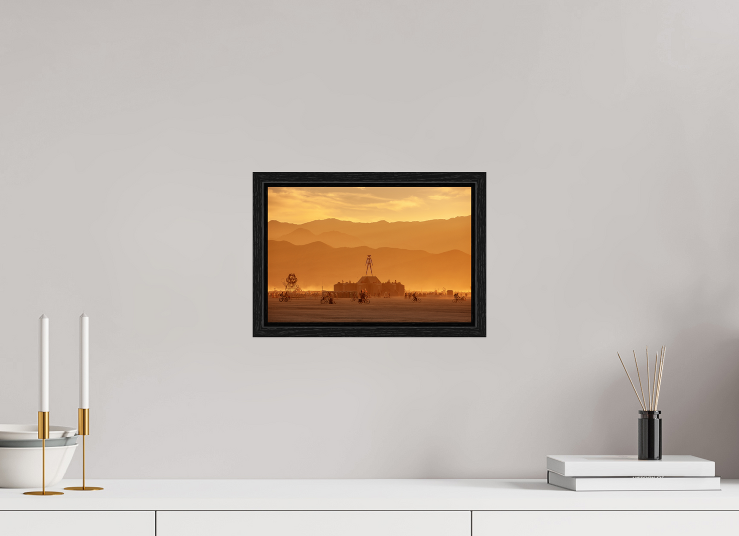 12 x 8″, Floater Frame Burning Man - Burning Man and Mountains