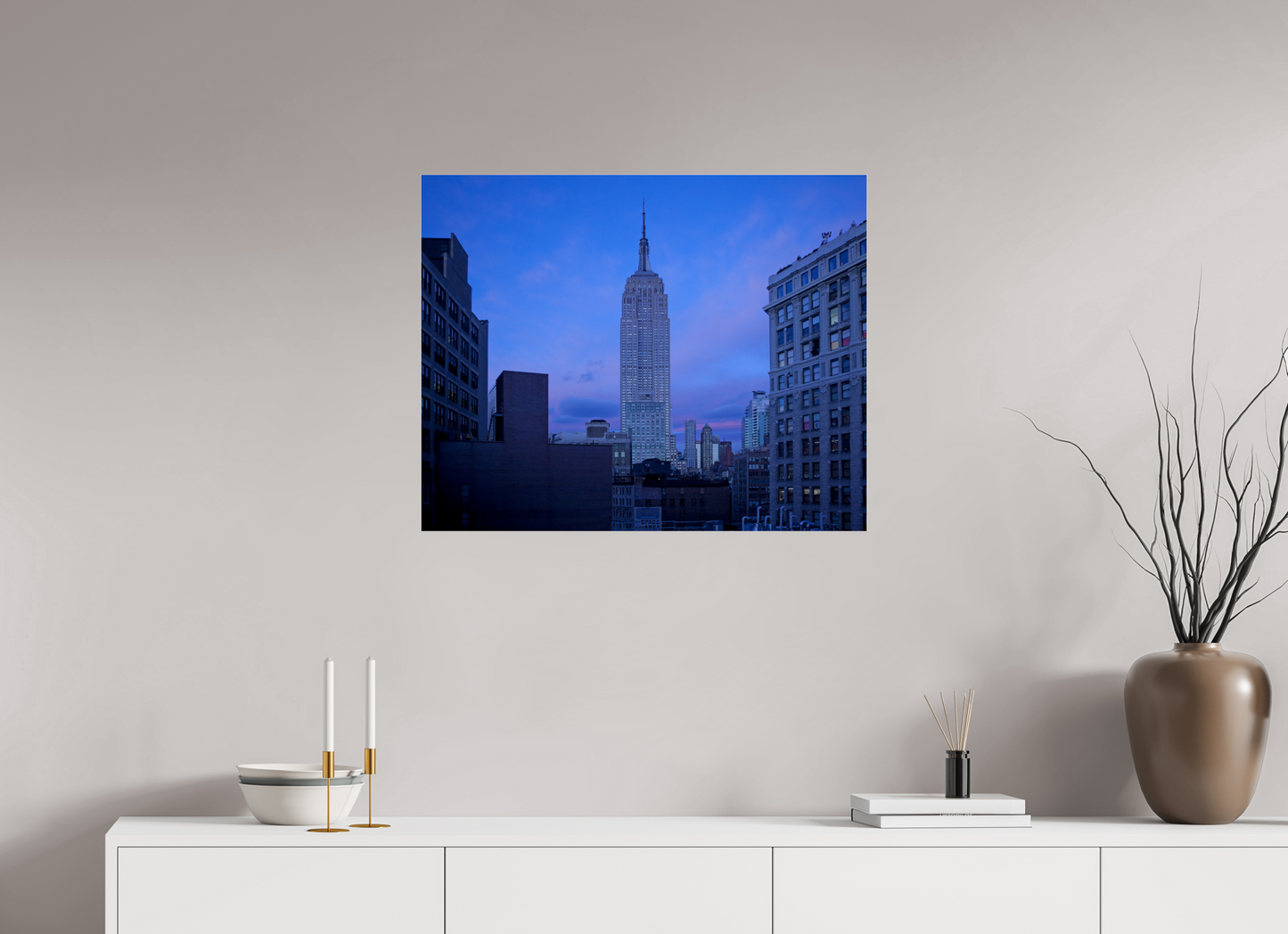 30 x 24″, Frameless Acrylic Glass The Empire State Building at Dusk