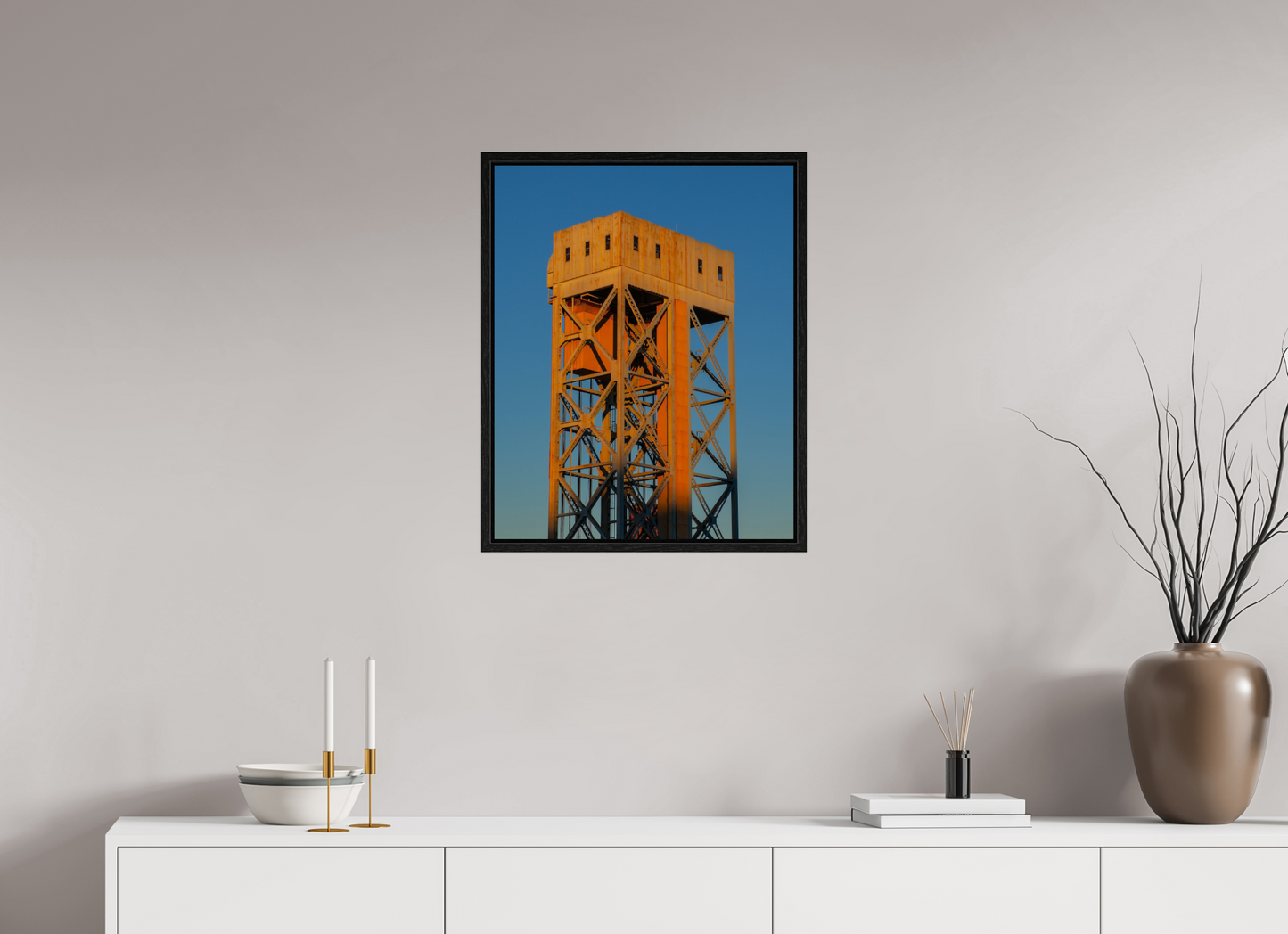 20 x 25″, Floater Frame Rusty Work Building