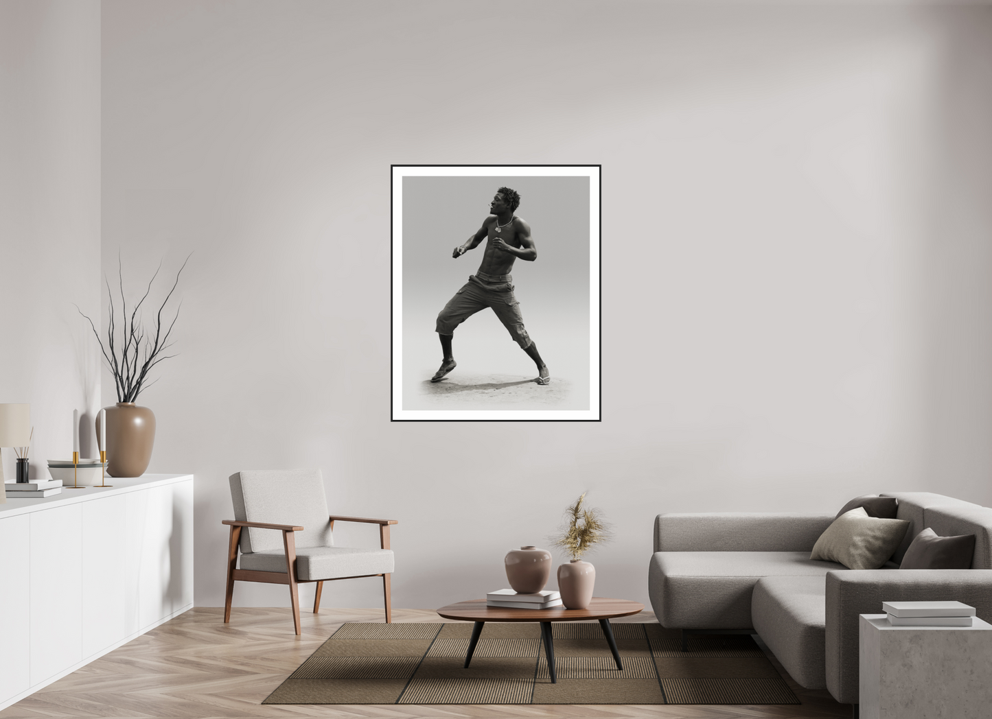 39 x 48.7″, Black Matte Frame Angolan Man Dancing