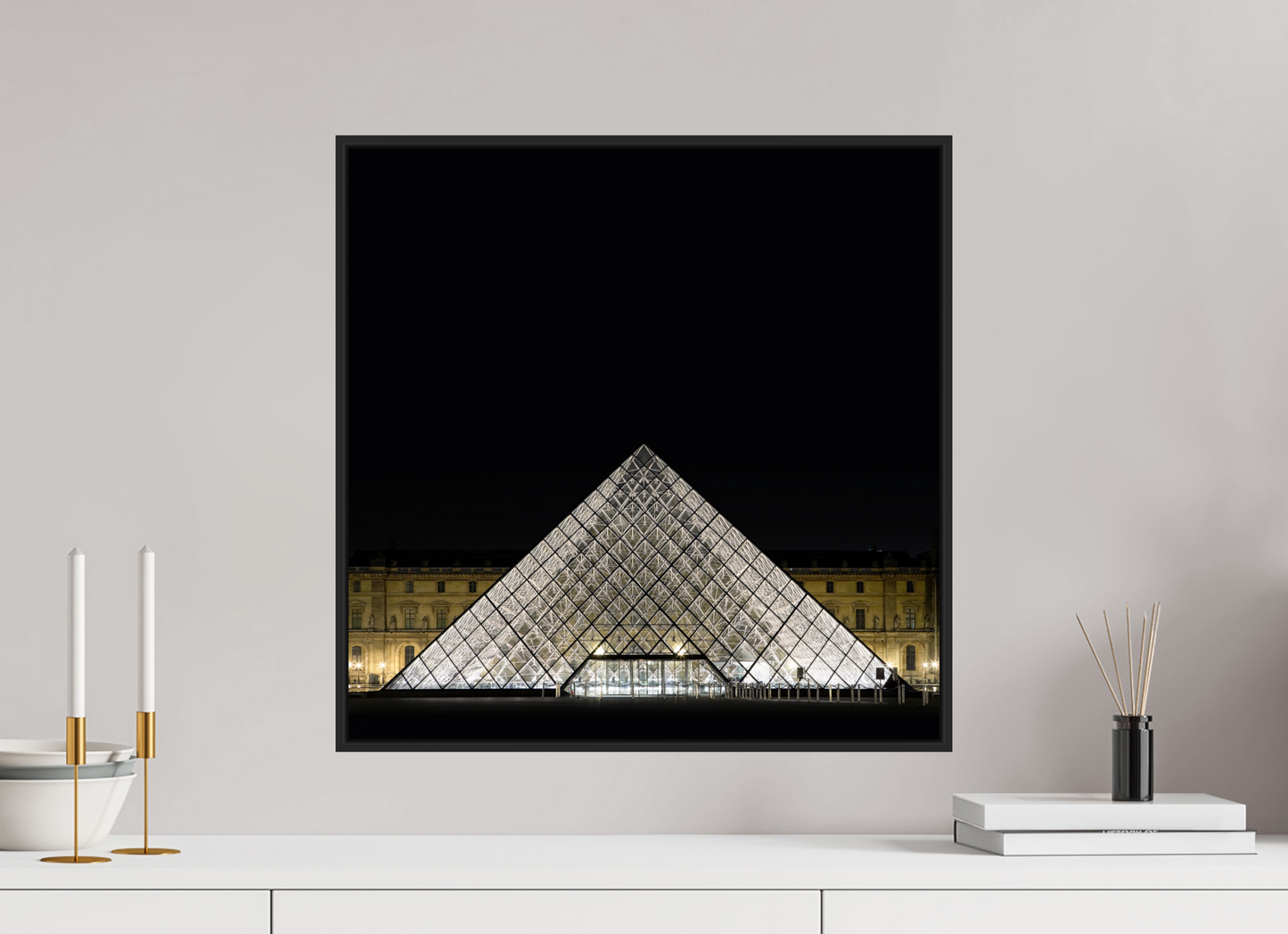 20 x 20″, Black Matte Frame, No Border The Louvre Pyramid
