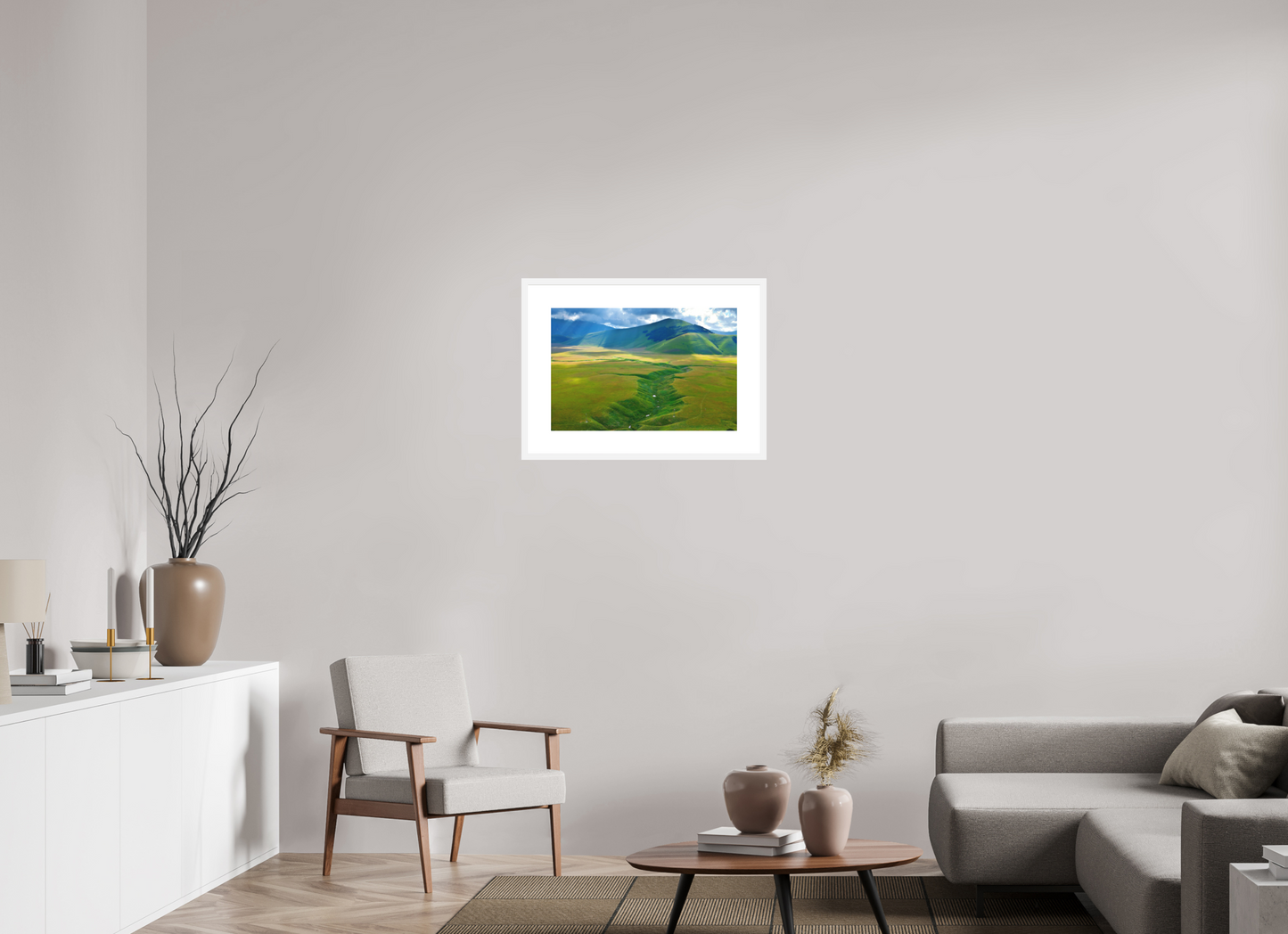 24 x 16″, Solid 0.8" White Wood Frame With 3" Natural White Passe-Partout with Museum Glass Semplicemente Umbria
