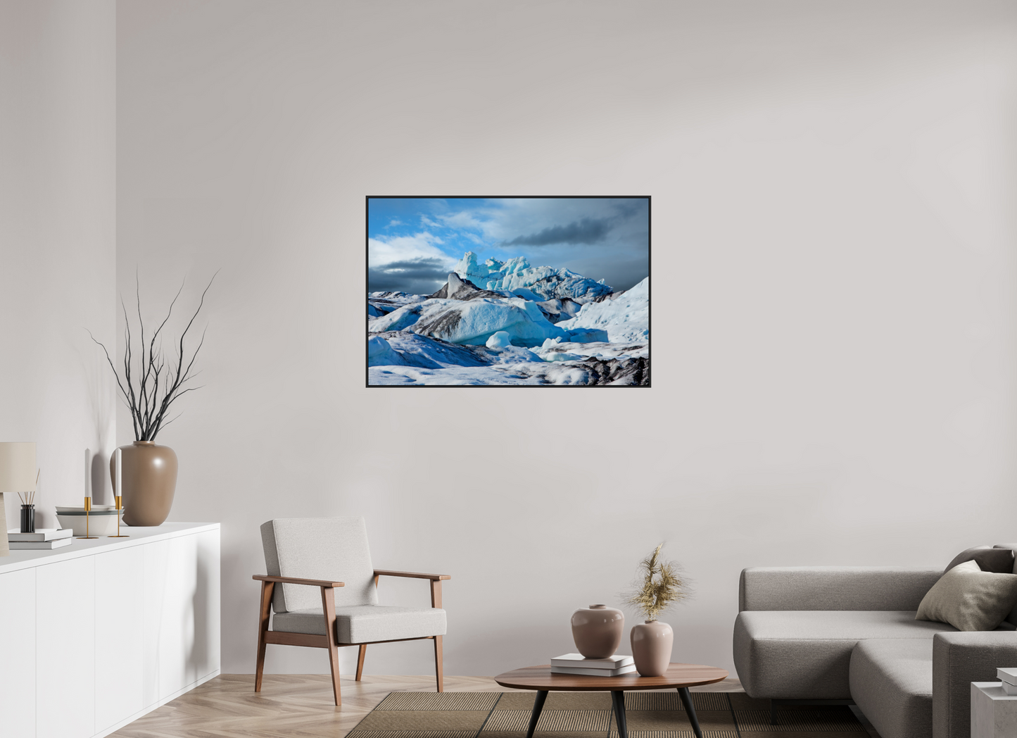 45 x 30″, Black Matte Frame, No Border Iceland Icebergs