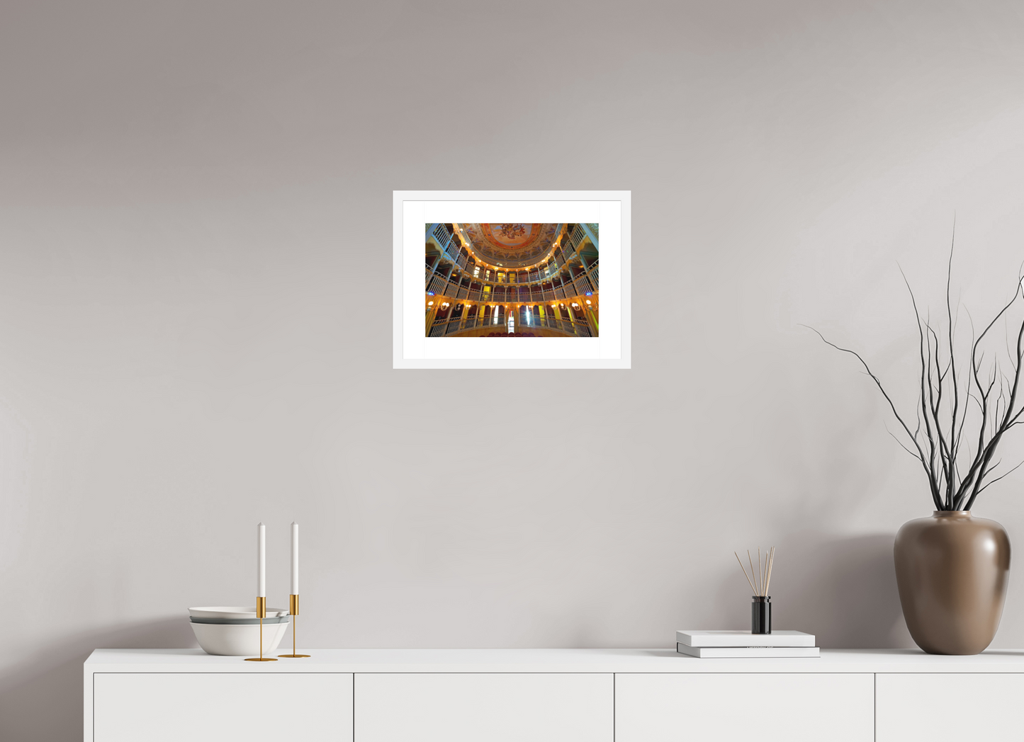 15 x 10″, Solid 0.8" White Wood Frame With 2" Natural White Passe-Partout with Museum Glass Palazzo Dei Consoli Theatre France