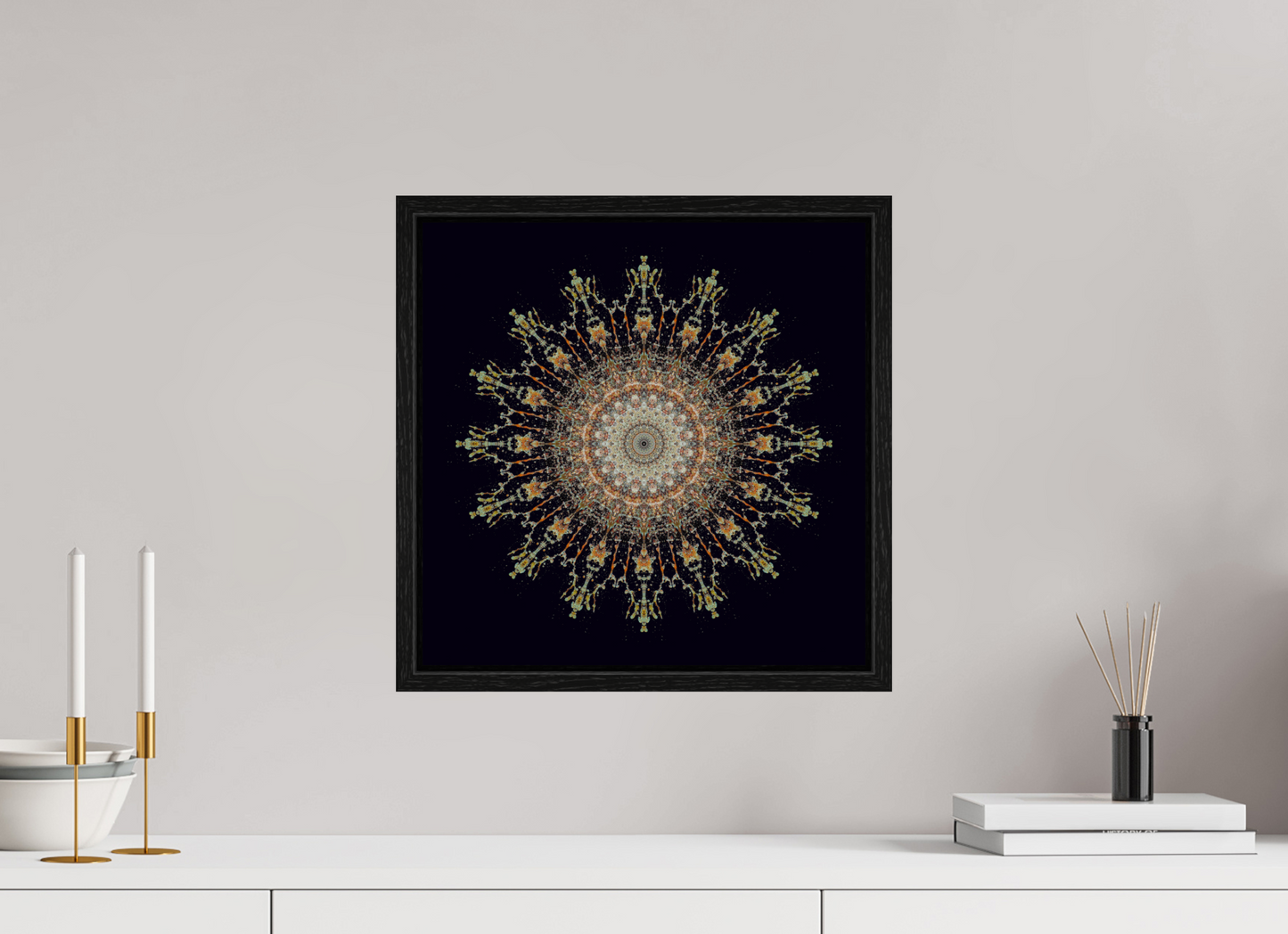 15 x 15″, Floater Frame Water Mandala No. 4092