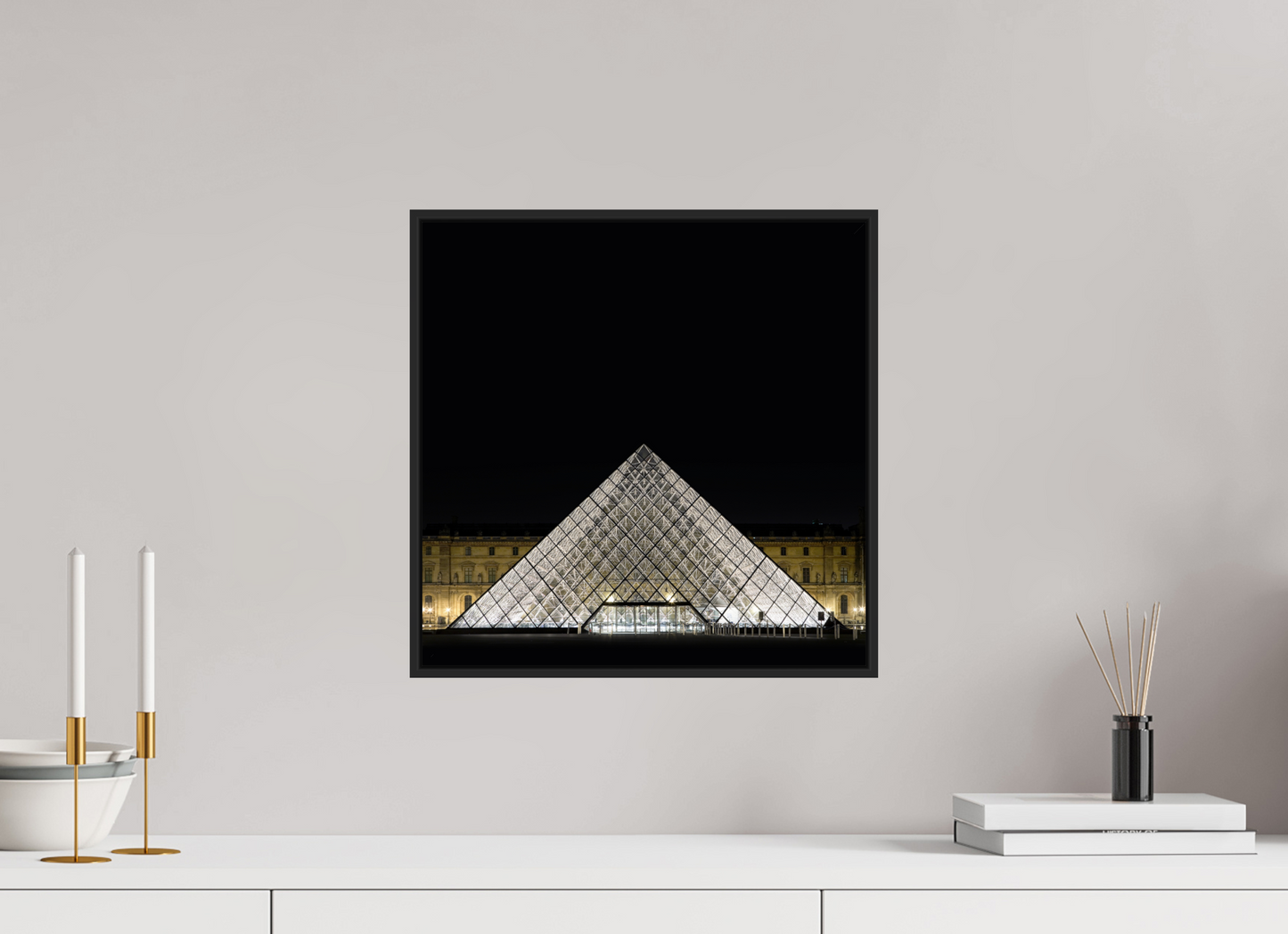 15 x 15″, Black Matte Frame, No Border The Louvre Pyramid