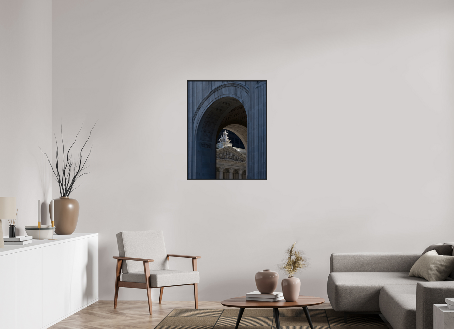 28 x 35″, Black Matte Frame, No Border Arches with Sculptures