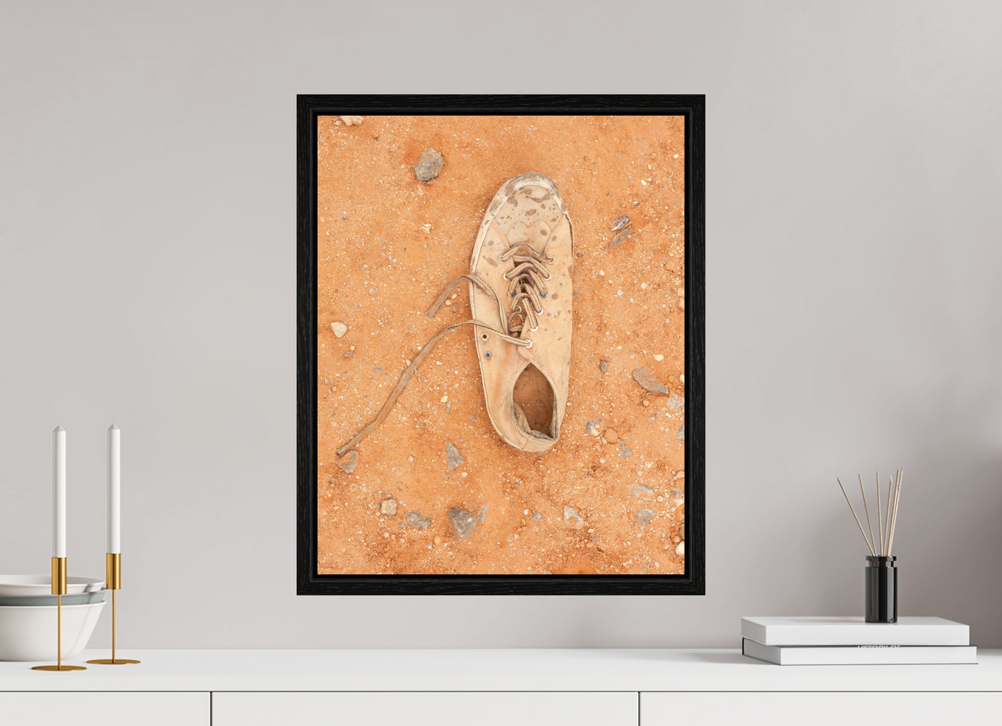 16 x 20″, Floater Frame Shoe on the Ground - Angola