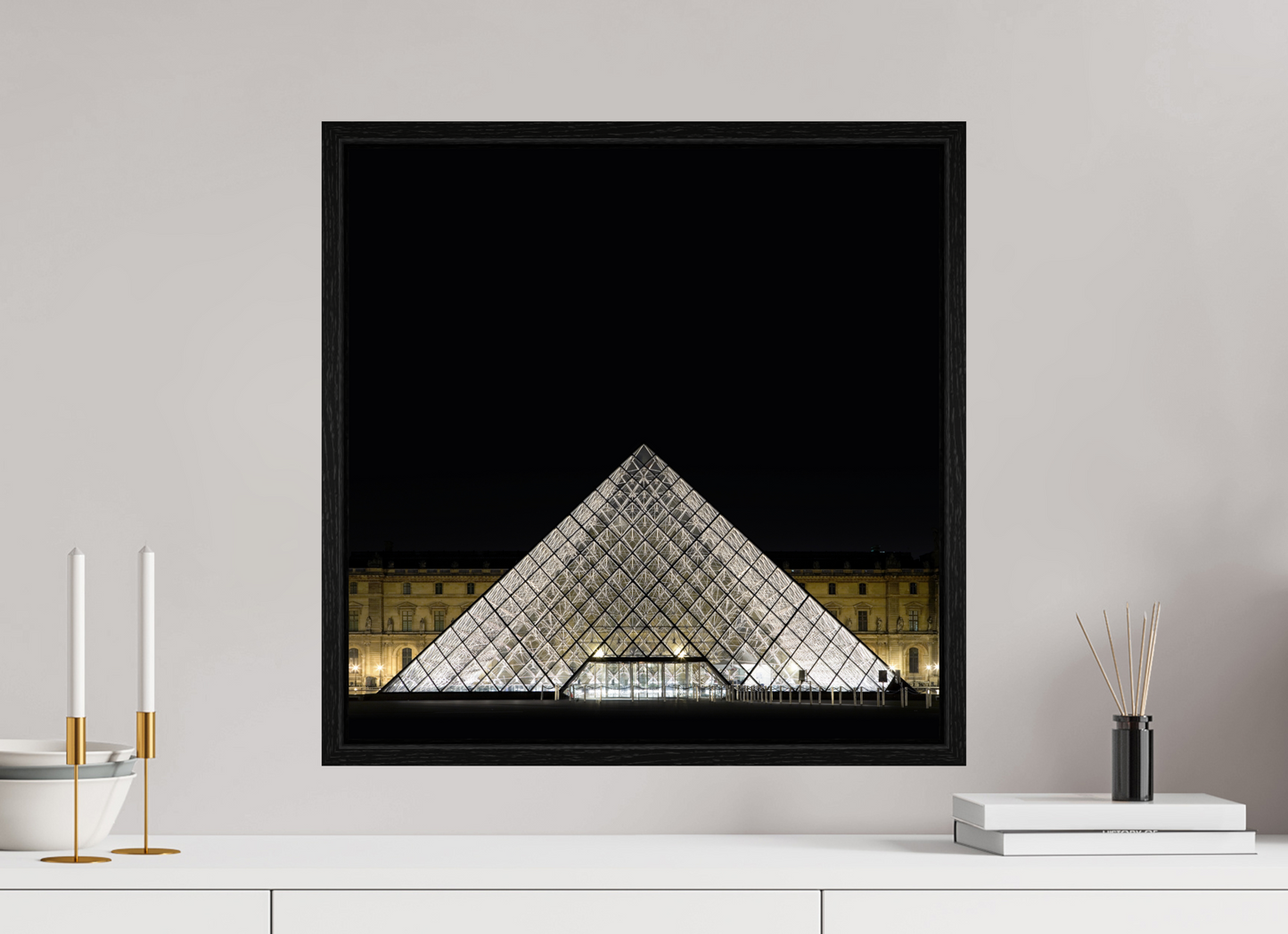 20 x 20″, Floater Frame The Louvre Pyramid