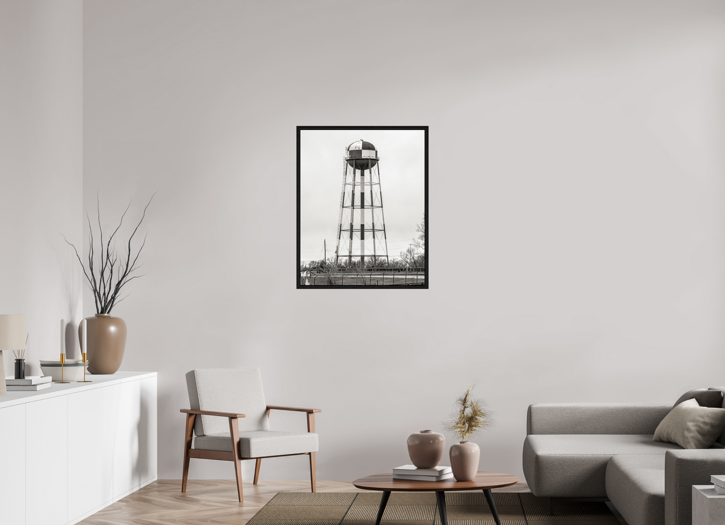 28 x 35″, Floater Frame Checkered Water Tower